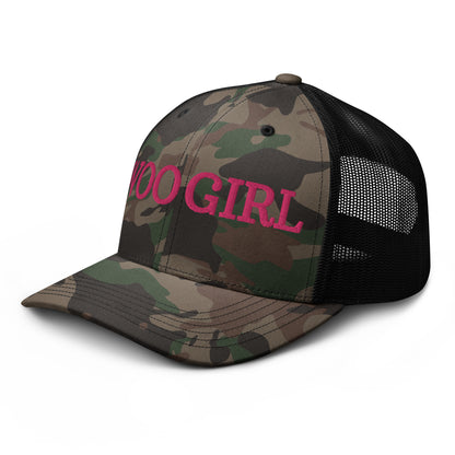 WOOGIRL Camo Trucker Hat (Pink Lettering)