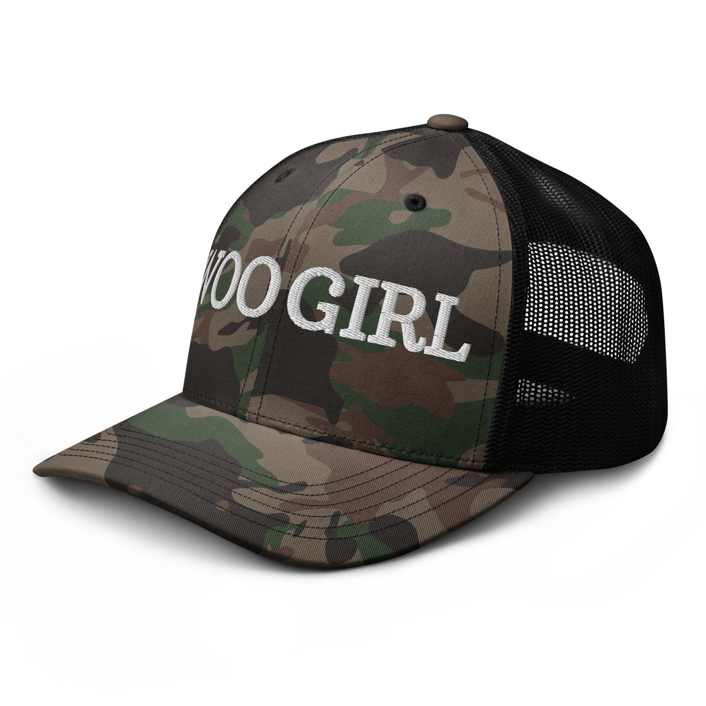 WOOGIRL Camo Trucker Hat (White Lettering)