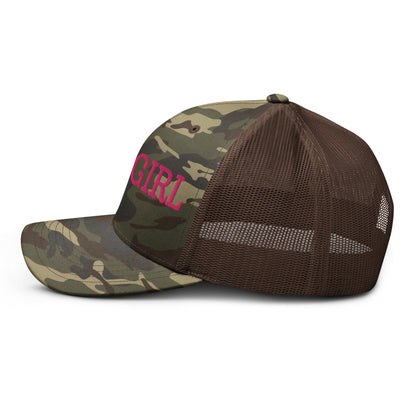 WOOGIRL Camo Trucker Hat (Pink Lettering)