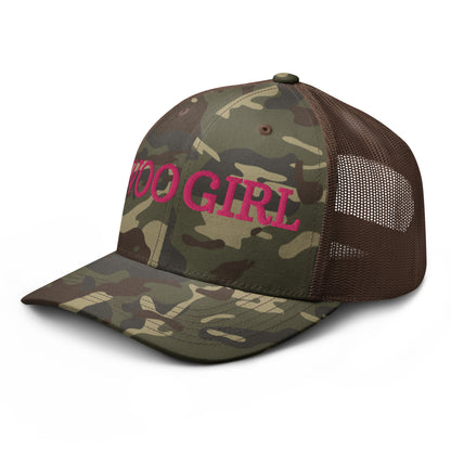 WOOGIRL Camo Trucker Hat (Pink Lettering)