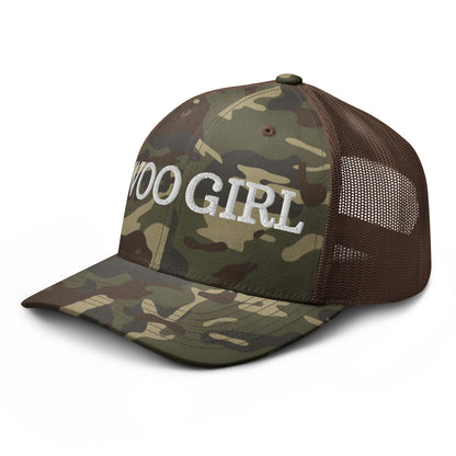 WOOGIRL Camo Trucker Hat (White Lettering)