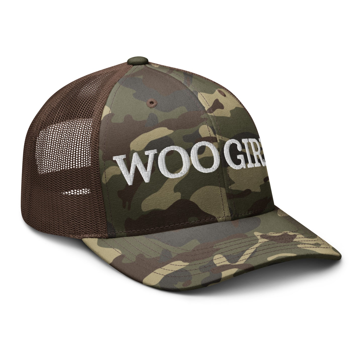 WOOGIRL Camo Trucker Hat (White Lettering)