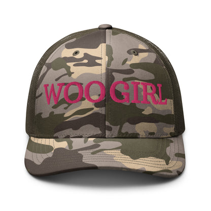 WOOGIRL Camo Trucker Hat (Pink Lettering)