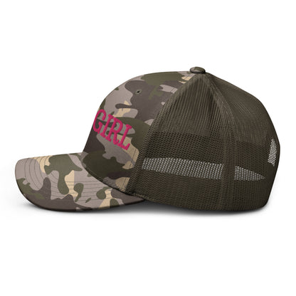 WOOGIRL Camo Trucker Hat (Pink Lettering)