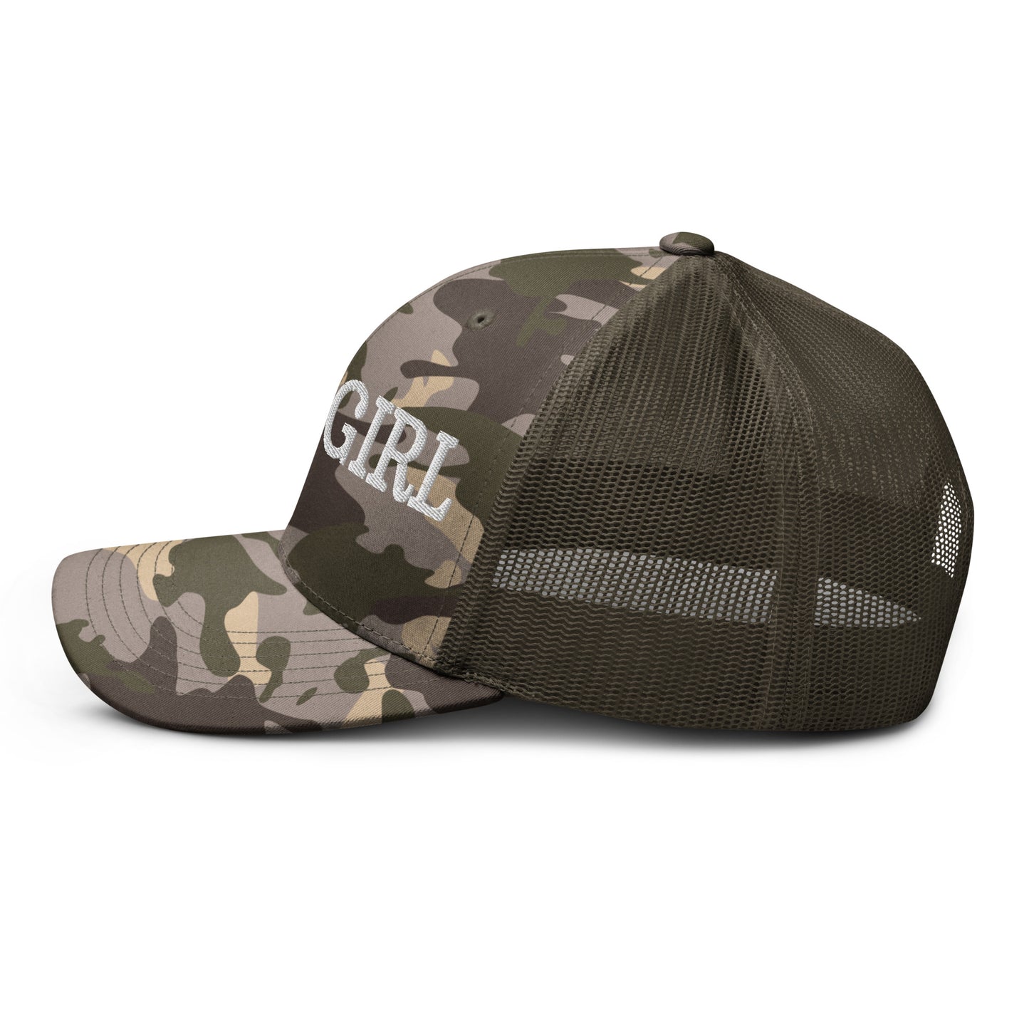 WOOGIRL Camo Trucker Hat (White Lettering)