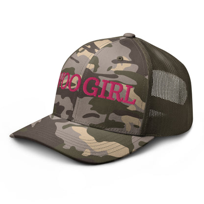 WOOGIRL Camo Trucker Hat (Pink Lettering)