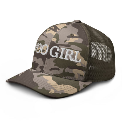 WOOGIRL Camo Trucker Hat (White Lettering)