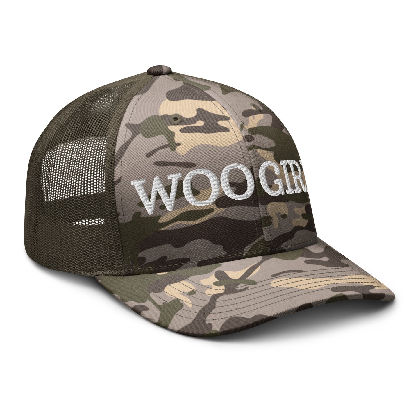 WOOGIRL Camo Trucker Hat (White Lettering)